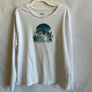 Croft & Barrow winter scene long sleeve top, size L